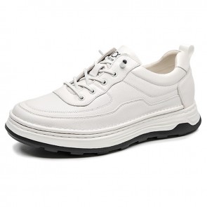 White Premium Leather Elevator Shoes | Increase Height 2.2 Inch