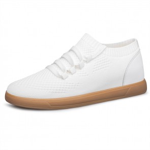 Minimalist Elevator Cross Trainer Shoes - White Knit Sneakers Add Height