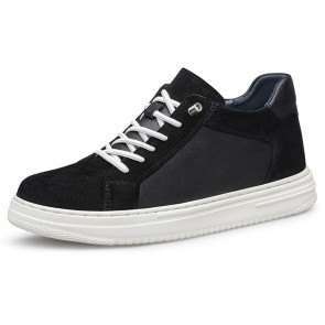 Height Increasing Dual Material Sneakers - Black Suede