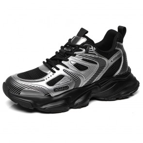 Black Height Increasing Chunky Sneakers - 3 Inch Walking Shoes