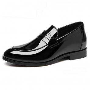 Height Increasing Shiny Penny Loafers | 2.4 Inch Slip On Wedding Shoes