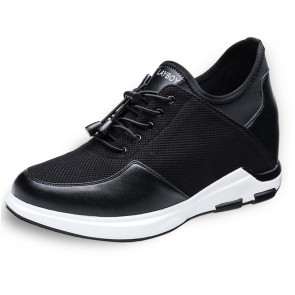 Black Hidden Heel Lift Sneakers Make You Look Taller 4Inch / 10cm Slip On Elevator Casual Shoes