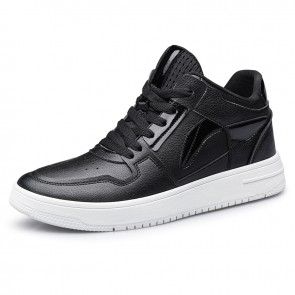 Stylish Height Increasing High Top Skate Shoes Get Taller 2.8 inch / 7 cm Breathable Black Leather Campus Sneakers