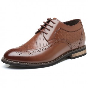 Hollow Holes Men Elevator Oxfords Add Height 2.8inch /  7cm brown taller dress shoes