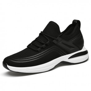 Black Soft Knitted Sneakers Add Taller 3 inch / 7.5 cm Height Increasing Sleek Running Shoe