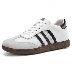 White Mesh Elevator Stripes Sneakers - 2.4 inch Height 