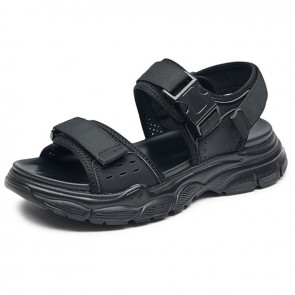 Black Elevator Buckled Sandals - Gain 1.6