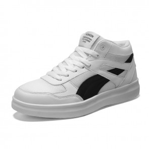 White-Black High Top Unisex Sneakers Increase Taller 3.5inch / 9cm Elevator Mesh Skate Shoes