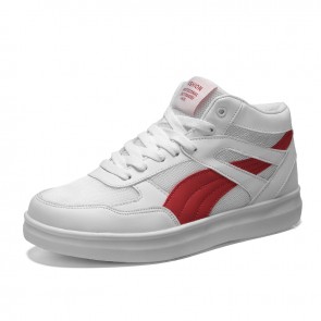 White-Red Unisex Sneakers Get Taller 3.5inch / 9cm High Top Elevator Mesh Skate Shoes