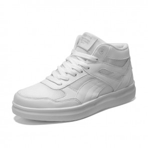 White Elevator Mesh Skate Shoes Increase Taller 3.5inch / 9cm High Top Unisex Sneakers