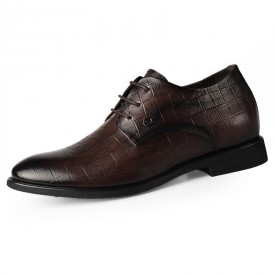 2020 New Brown Embossed Elevator Dress Shoes Breathable Lace Up Business Formal Shoes Increase 2.6inch / 6.5cm