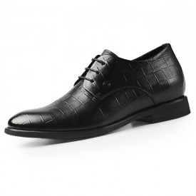 2020 New Black Embossed Elevator Dress Shoes Breathable Lace Up Business Formal Shoes Taller 2.6inch / 6.5cm