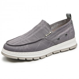 2024 Super Lightweight Elevator Canvas Sneakers Gray Slip On Lift Casual Loafers Height 2inch / 5cm