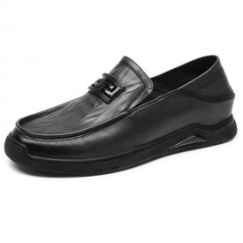 2024 Superior Elevator Driving Loafers Black Sheepskin Everyday Slip On Shoes Gain 2.2inch / 5.5cm