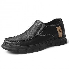 Premium Nubuck Leather Elevator Casual Loafers British Slip On Work Shoes Add Height 2.4inch / 6cm