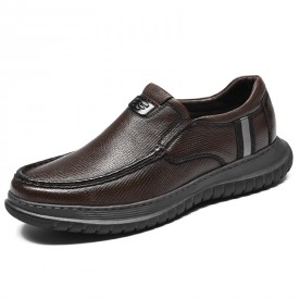 Relaxed Heighten Casual Loafers Brown Lightweight Lambskin Leather Slip On Shoes Gain 2.4inch / 6cm 