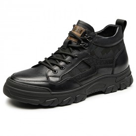 Premium Eevator Walking Shoes Black Retro High Top Casual Business Shoes Add Taller 2.6inch / 6.5cm