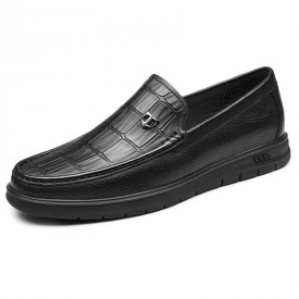 Chic Men Elevator Loafers Black Soft Embossed Goatskin Slip On Driving Shoes Gain 2.2inch / 5.5cm