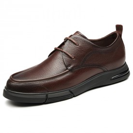 Relaxed Lift Men Casual Shoes Brown Soft Lambskin Leather Business Shoes Increase 2.2inch / 5.5cm