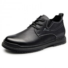 Superior Height Increasing Shoes Black Cowhide Leather Elevator Walking shoes Gain 2.4inch / 6cm