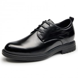 European Groom Elevator Wedding Shoes Black Plain Leather Hidden Lift Derbies Increase 2.8inch / 7cm