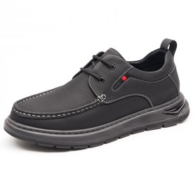 Black Comfortable Elevator Walking Shoes Lightweight Premium Moccasin Shoes Add 2.6inch / 6.5cm