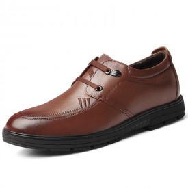 Brown Soft Calfskin Tall Men Shoes Fashion Business Casual Shoes Add Height 2.4inch / 6cm