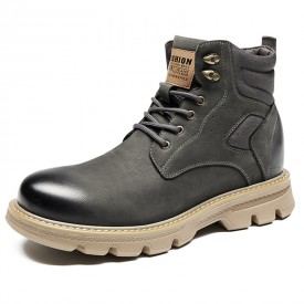 Performance Elevator Work Boots Gray Cowhide Leather Outdoor Chukka Boots Add Height 3.2inch / 8cm