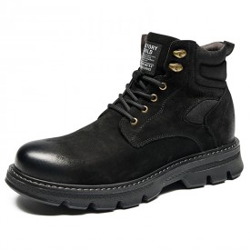 Performance Hidden Taller Work Boots Black Cowhide Leather Outdoor Chukka Boots Add 3.2inch / 8cm