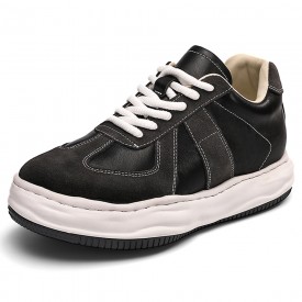 Black Elevator Suede Training Shoes Versatile Hidden Lift Chunky Shoes Add Taller 2.4inch / 6cm