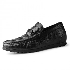 2020 Comfortable Elevator Doug Shoes Black Soft Genuine Leather Flat Loafers Add Taller 2.2inch / 5.5cm