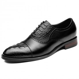 2022 Exquisite Elevator Oxfords Black Croco Cap Toe Formal Tuxedo Shoes Add Height 2.6inch / 6.5cm 