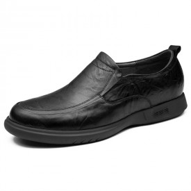 2022 Black Vintage Elevator Slip On Loafers Calfskin Business Casual Shoes Add Height 2.4inch / 6cm