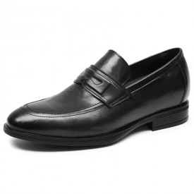 2024 Spring Height Increasing Penny Loafers Black Slip On Elevator Formal Shoes Add 2.6inch / 6.5cm