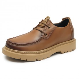 Super Light Elevator Trekker shoes Retro Brown Calf Leather Casual Work Shoes Add 2.8inch / 7cm