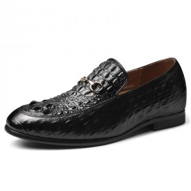 Luxury Elevator Bit Loafers Genuine Crocodile Slip On Dress Shoes Increase Height 2.6inch / 6.5cm