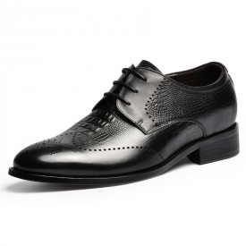 2021 Height Increasing Brogue Shoes Black Alligator Pattern Wingtips Tuxedo Shoes Taller 2.6inch / 6.5cm