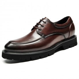 Refined Hidden Lift Formal Shoes Lightweight Brown Cowhide Business Derbies Add Taller 2.8inch / 7cm