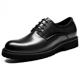 2024 Sophisticated Elevator Wedding Shoes Black Plain Calfskin Derbies Gain Height 2.8inch / 7cm