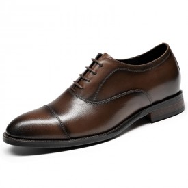 Luxurious Hidden Taller Cap Oxfords Brown Designer Lift Formal Dress Shoes Height 2.6inch / 6.5cm