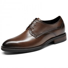 Elegant Height Increasing Formal Shoes Ultralight Brown Cowhide Business Shoes Add 2.6inch / 6.5cm