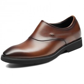 Lightweight Taller Zip Tuxedo Shoes Brown Slip On Business Formal Loafers Add Height 2.8inch / 7cm