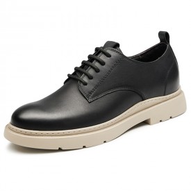 Performance Elevator Casual Shoes Black Genuine Leather Hidden Lift Work Shoes Gain 2.6inch / 6.5cm