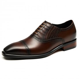 Luxury Height Increasing Oxfords Brown Full Grain Leather Cap Toe Wedding Shoes Gain 2.8inch / 7cm