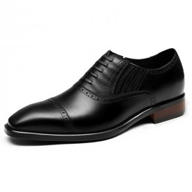 Luxury Elevator Oxfords Black Full Grain Leather Cap Toe Wedding Shoes Add Taller 2.8inch / 7cm