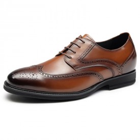 Refined Elevator Brogue Wedding Shoes Brown Hidden Lift Wing Tip Dressy Shoes Gain 2.6inch / 6.5cm