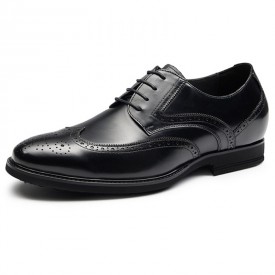 Refined Elevator Brogue Wedding Shoes Black Hidden Lift Wing Tip Dressy Shoes Add 2.6inch / 6.5cm