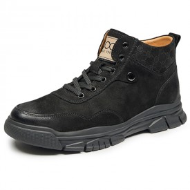 Finest Elevator Desert Boots Black Nubuck Height Increasing Casual Chukka Boots Rise 2.4inch / 6cm