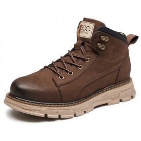 Safety Elevator Chukka Boots Coffee Premium Nubuck Leather Casual Boots Look Taller 2.8inch / 7cm