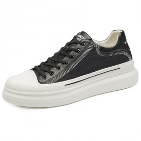 2023 Trendy Elevator Platform Skate Shoes Black Leather Casual Sneakers Gain Height 2.4inch / 6cm